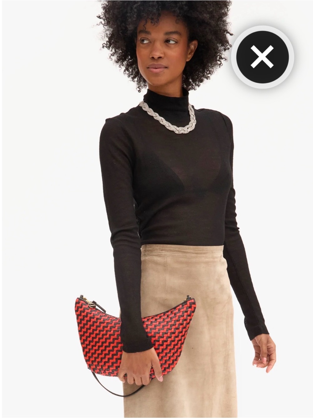NWT Clare V Lune Bag in Black / Bright Poppy Woven Zig Zag Leather - Picture 5 of 10